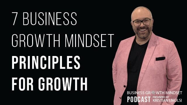 Kristian Livolsi in a pink blazer presenting the 7 growth principles on the Business Growth Mindset Podcast.