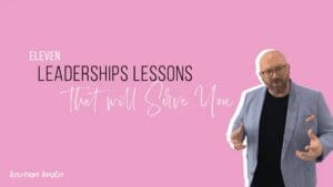 Kristian Livolsi in a blue blazer sharing eleven valuable leadership lessons on a pink background.
